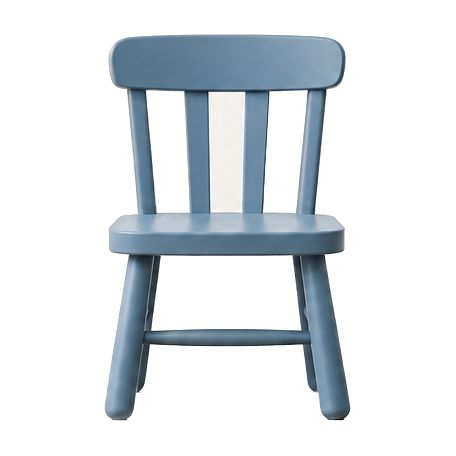An empty powder-blue child's chair